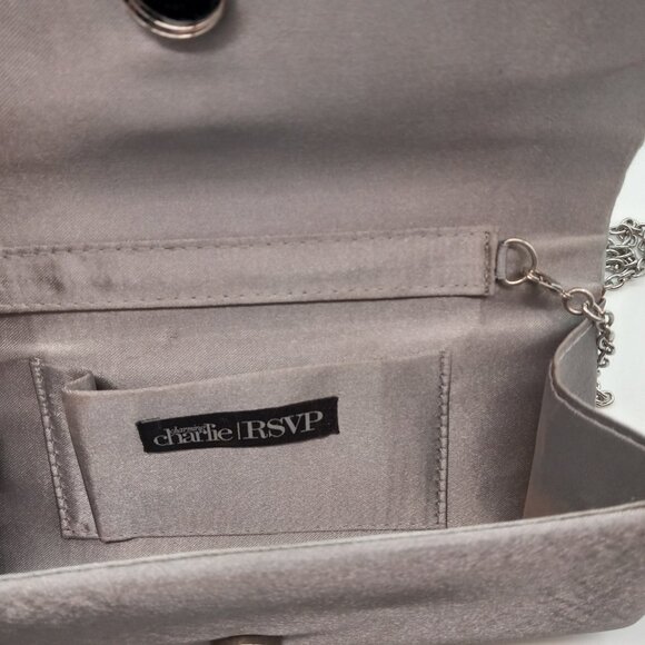 Charming Charlie RSVP Silver Pleated Evening Clutch Purse Silver Chain - Picture 2 of 2